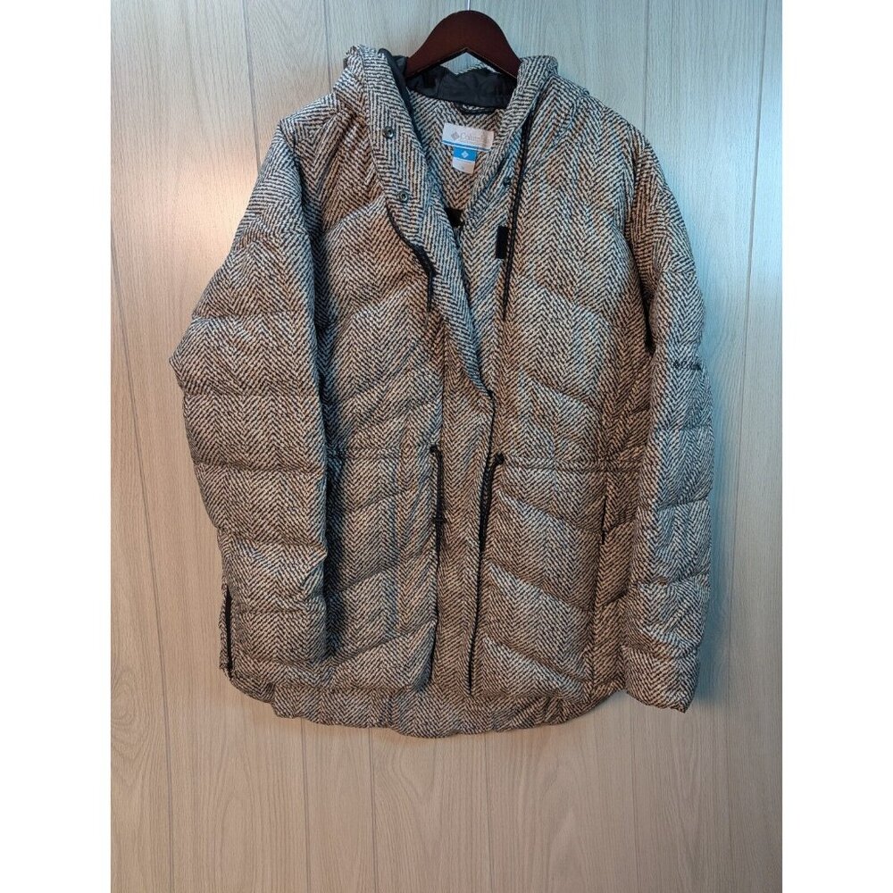 Columbia ICY Heights II Down Novelty Jacket Black Herringbone Size 1X Waterproof